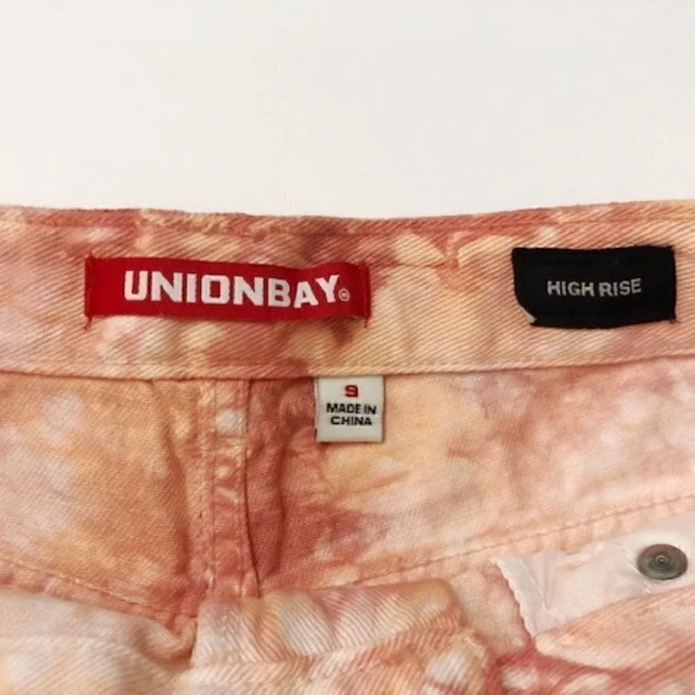 UNIONBAY High Rise Tie Dye Cut Off Denim Shorts
